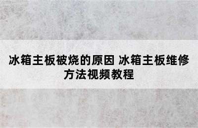 冰箱主板被烧的原因 冰箱主板维修方法视频教程